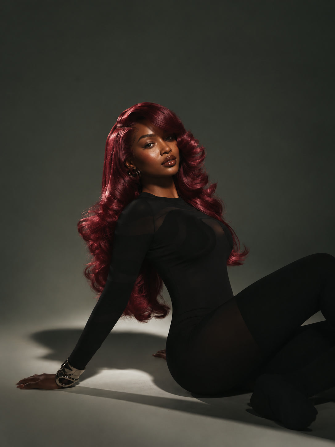 Burgundy hair editorial portrait